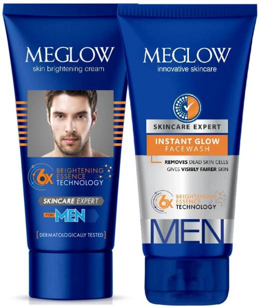 meglow Fairness Combo Pack for Men |Face Cream (50g) and Foaming Face Wash (70g) with Brightening Essence Technology- for All Skin Type