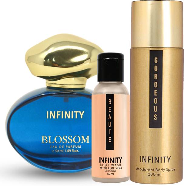 INFINITY Blossom EDP Perfume 50ml, Gorgeous Deo Body Spray 200ml, Beaute Body Wash 50ml