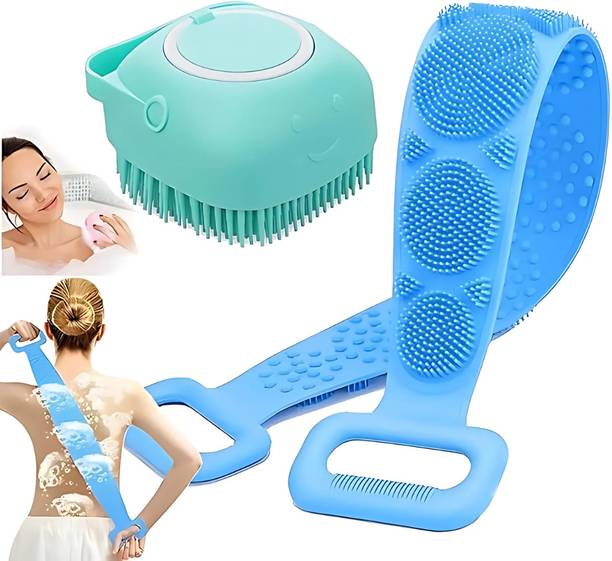 VILFLY 2 Pcs Combo Silicone Soft Bath Body Brush with Back BrushUltra Exfoliating Scrubber Deep Cleaning Gentle for Kids Men Women
