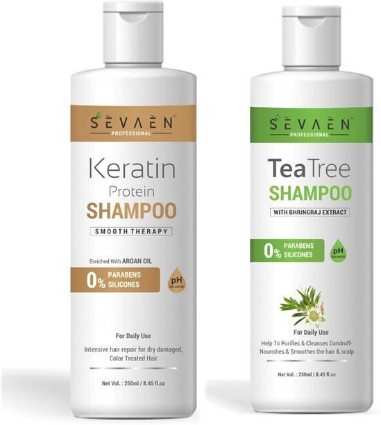 SEVAEN Keratin Protein Hair Shampoo 250ml and TeaTree shampoo 250ml No Paraben & Mineral Oil-for Men and Women Combo (2 Items in the set)