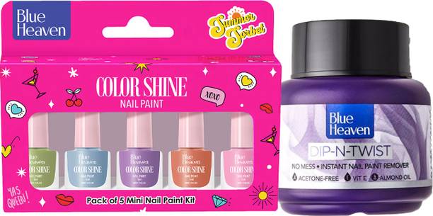 BLUE HEAVEN Color Shine Nail Polish Pack Of 5-Summer Sorbet + Dip&Twist Nail Polish Remover 40Ml