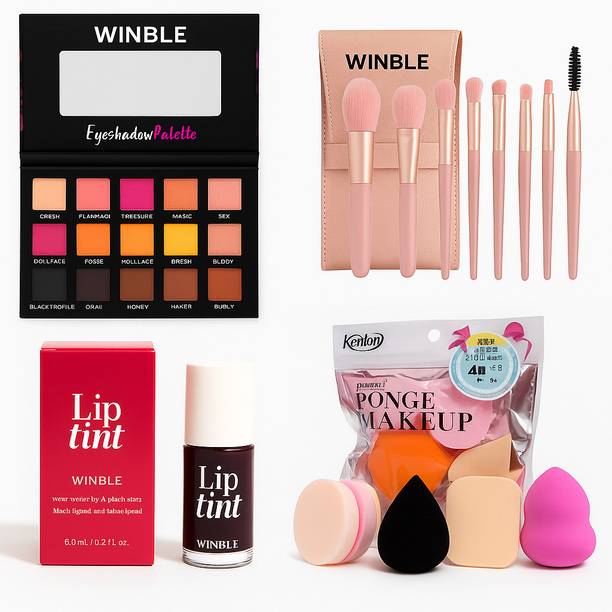 Winble Rose Gold Makeup Combo – Eyeshadow, Lip Tint, Brush & Sponge Set