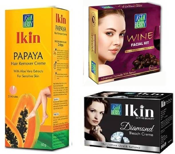 ASTABERRY PAPAYA HAIR REMOVAL CREAM 60 GR WINE FACIAL KIT 36 GR DAIMOND BLEACH 42 GR
