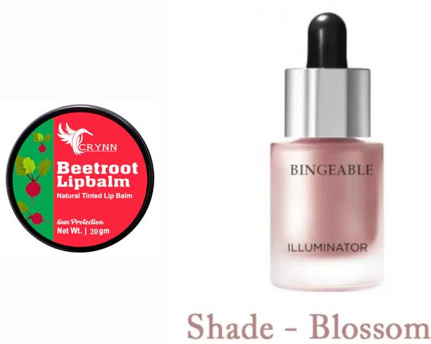 Crynn Essential BeetRoot Natural Tinted Lip Balm Sun Protection& ICONIC Illuminator 4.0 BLOSSOM