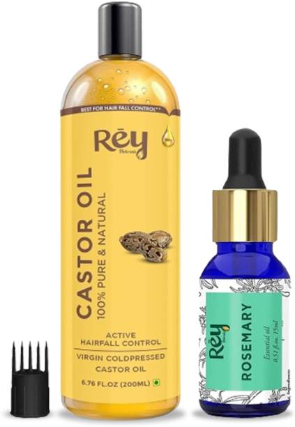 Rey Naturals Rosemary Essential Oil & Castor Hair Oil For Hair Growth & Hair Fall Control