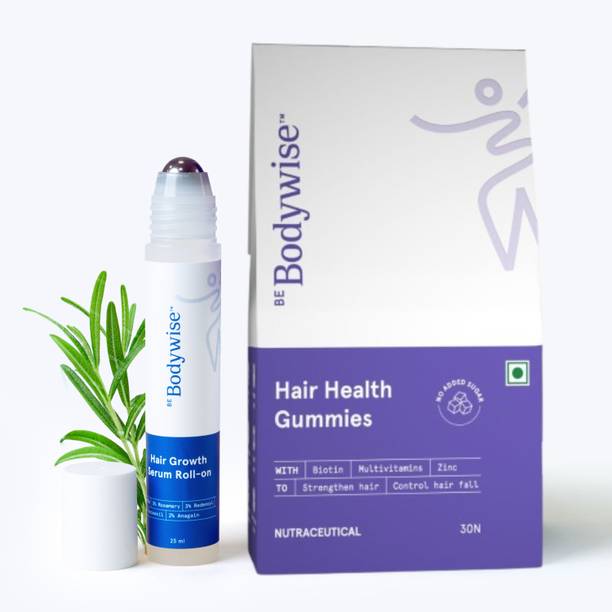 बी बॉडीवाइज़ Hair Growth Pack | Biotin Hair Gummies (30N) & Rosemary Hair Growth Serum Roll On (25ml)