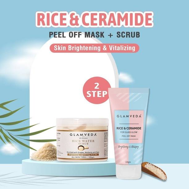 GLAMVEDA Rice & Ceramide Korean Glass Skin Combo ( Face Scrub + Peel Off Mask )