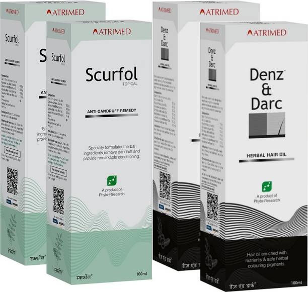 Atrimed Denz & Darc Hair Oil and Scurfol Anti-Dandruff Topical Pack of 4