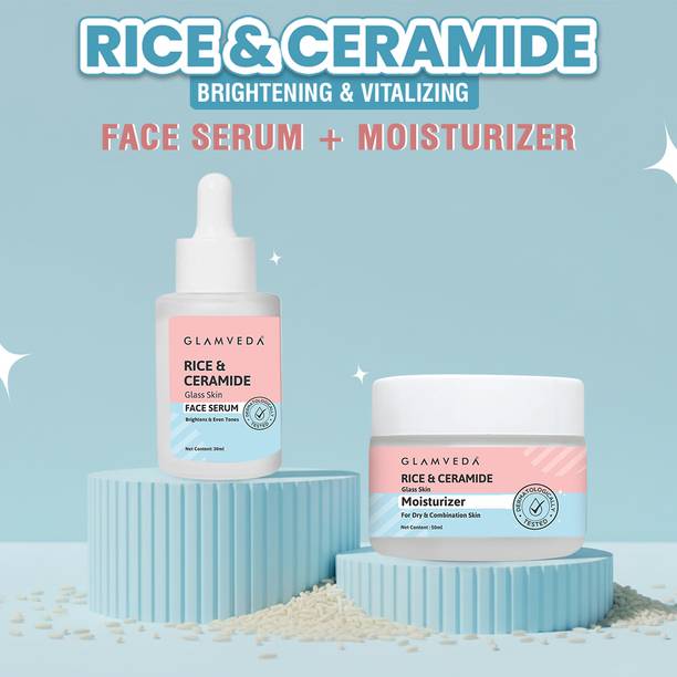 GLAMVEDA Korean Glass Skin Rice & Ceramide Face Serum & Moisturizer Combo For Dry & Sensitive Skin Types