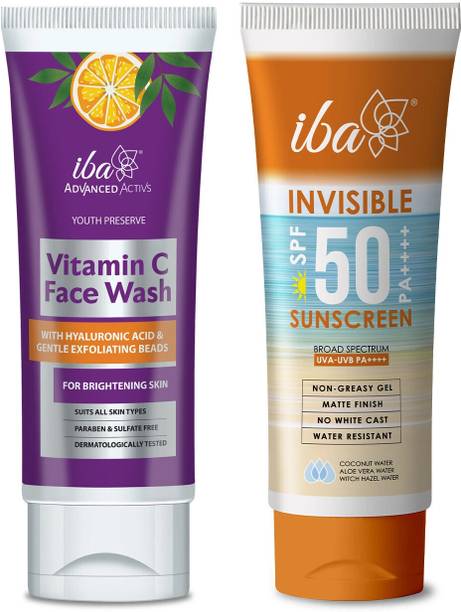 Iba Skin Care Combo Invisible Sunscreen SPF 50 (100g) + Vitamin C Face Wash (100ml)