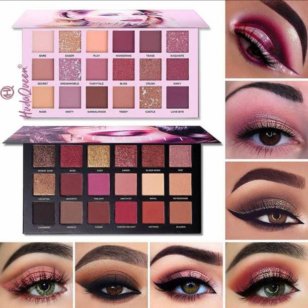 HUDAQUEEN Rose Gold & Nude 18+18 Colors Dual Finish Eyeshadow Palette Soft 36 g