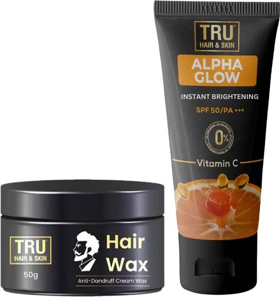TRU HAIR & SKIN Alpha Glow Sunscreen for Men -SPF 50 & Hair Wax-50g