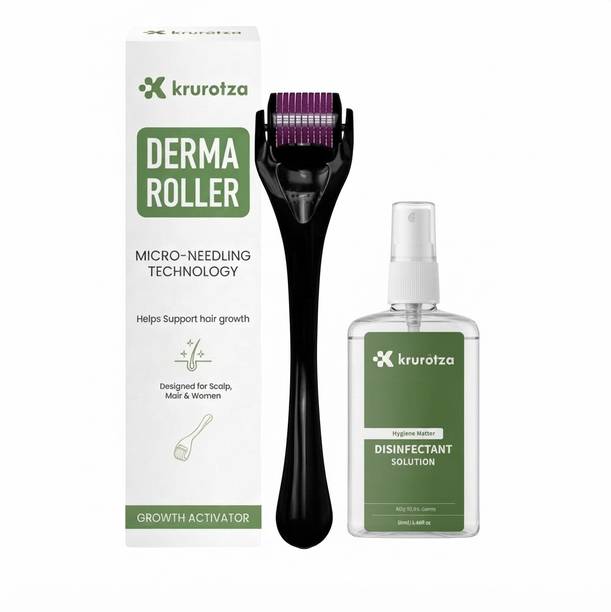 krurotza premium derma roller 0.5 mm with disinfect for hair regrowth & skin ageing (50 ml)