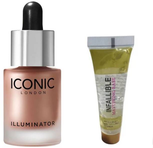 INDIANA HUDA ORIGINAL(Champagne Shimmer)Iconic illuminator highlighter AND INFALLIBLE MATTIFYING BASE GEL TUBE FACE PRIMER