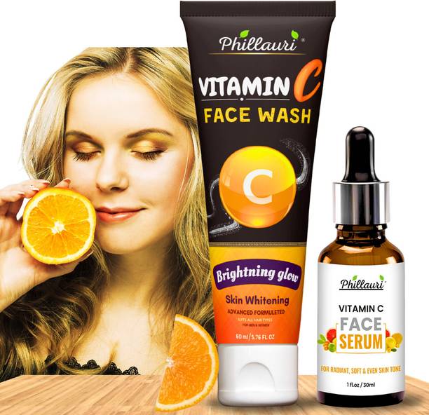 Phillauri Vitamin C Serum and Facewash for Brightening and Smooth Skin For Men and Women for All Typ of Skin Care Combo (30ml +60ml)