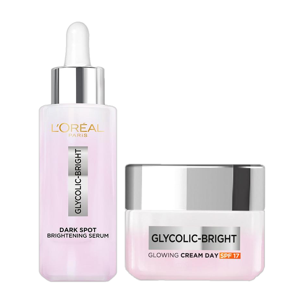 L'Oréal Paris Glycolic Bright Alia Combo, Dark Spot Brightening Serum 15ml + Glowing Day Cream 15ml
