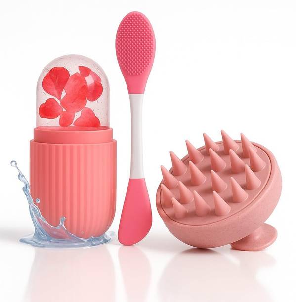 Kwaanie 3-in-1 Silicone Face Brush, Scalp Massager & Capsule Foam roller Set (multicolor)