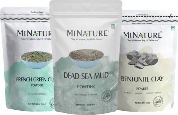 mi nature Dead Sea Mud Powder, French Green Clay Powder and BENTONITE CLAY POWDER | Herbal Face & Skin Care | Combo Pack
