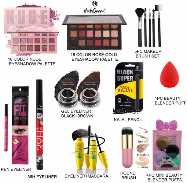 HUDA QUEEN Makeup Kit with Rose Gold Palette Liner Kajal