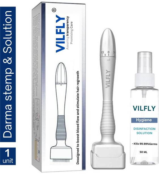 VILFLY HAIR Matters Adjustable 0~3mm Derma stemp with Disinfectant microneedling Kit for Skin Repair, Face, Hair & Beard Growth