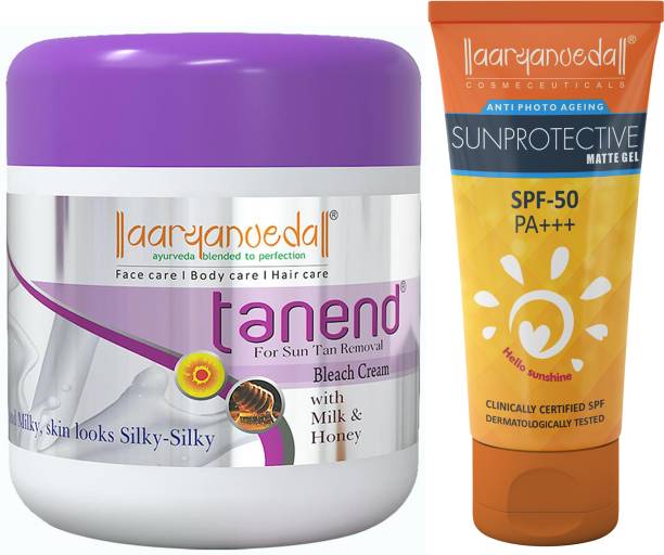 Aryanveda Tanend Bleach Cream 450gm And Sunscreen Lotion SPF 50 All Skin Type - 60gm