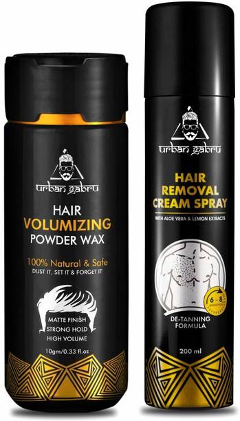 urbangabru Hair Removal Cream Spray 200 ML + Hair Volumizing Powder Wax 10 GM - Men's Kit