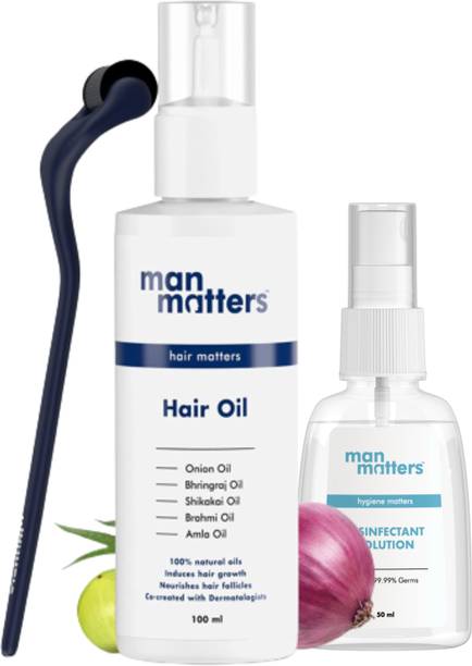 Man Matters Onion Hair Growth Oil 100 ml | Advanced Derma Roller 0.5mm | Disinfectant 50ml