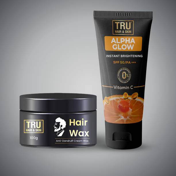 TRU HAIR & SKIN Hair Wax (100g) & Alpha Glow Sunscreen for Men -SPF 50 (50g)