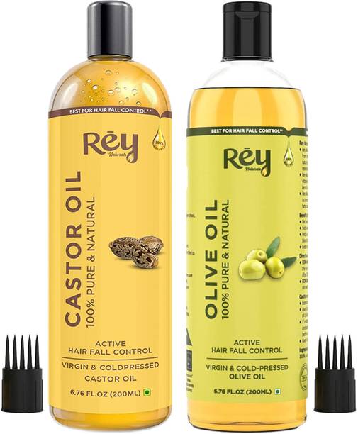 रे नैचुरल्स Premium Cold Pressed Castor Oil-200Ml & Olive Hair Oil For Hair Growth -200Ml