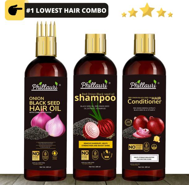 Phillauri Red Onion Black Seed Oil Ultimate Hair Care Kit for Hair Fall Control (Shampoo + Hair Conditioner + Hair Oil)