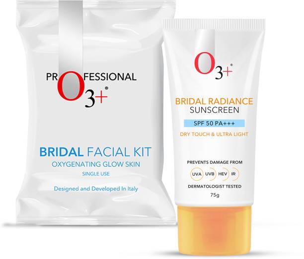 O3+ Radiance Skincare Combo With Bridal Facial Kit Oxygenating Glow Skin 81g &amp; UVA UVB Ultra Light Sunscreen With SPF50 PA+++ 75g