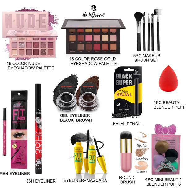 HUDA QUEEN Makeup Combo Set with Eyeshadow Palette Kajal Mascara Liner