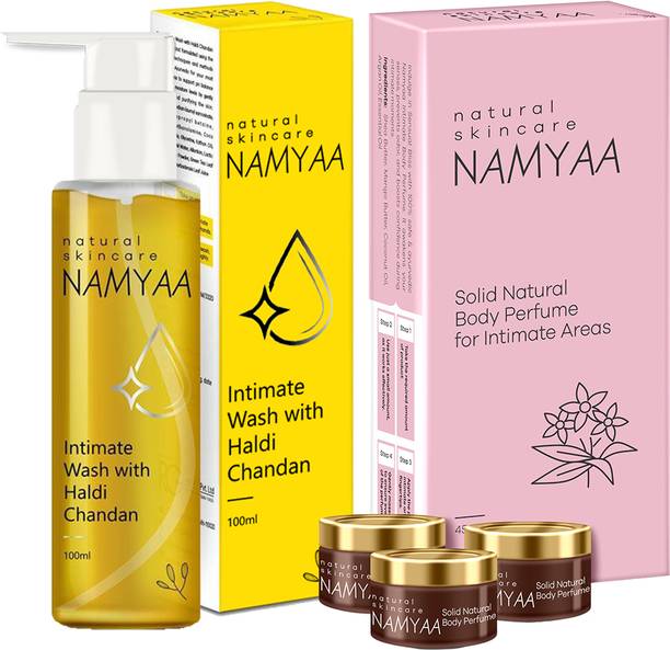 Namyaa Intimate Smell GoodKit|Haldi Chandan Wash|Solid Body Perfume BikiniArea|CombPack Intimate Wash