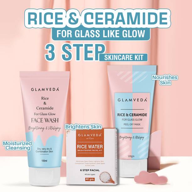 GLAMVEDA Glass Skin Combo Gift Pack ( Face Wash + Facial Kit + Peel Off Mask )