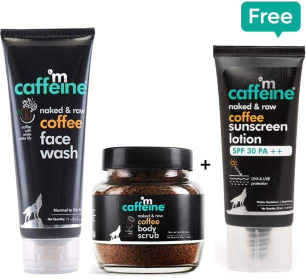 mCaffeine Free Sunscreen Lotion with Tan Removal Coffee Body Scrub & Dirt Removal Coffee Face Wash