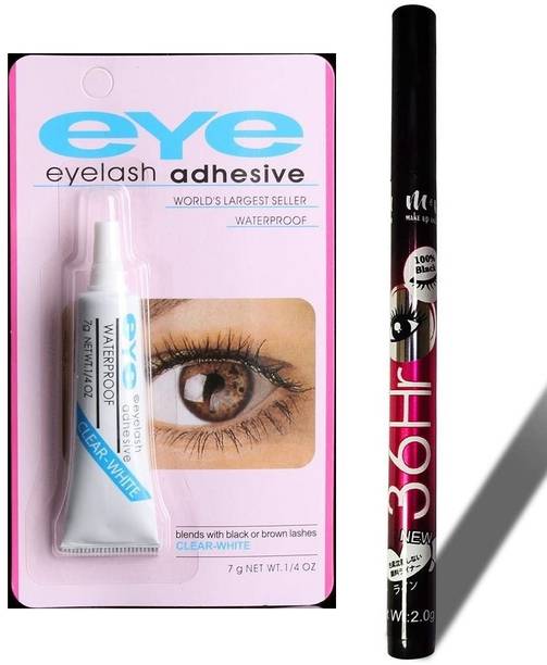 ROODILES Eyelash Adhesive 7g with 36HR Matte Black Waterproof Eyeliner Combo | Long Lasting Lash Glue + Smudge Proof Liquid Eyeliner