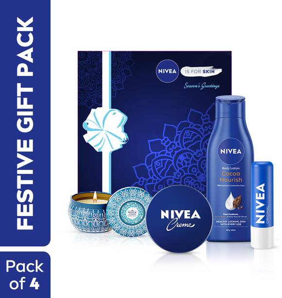 NIVEA Combo, Gift Hamper for Women, With Body, Lip & Face Moisturizer Cream, Candle