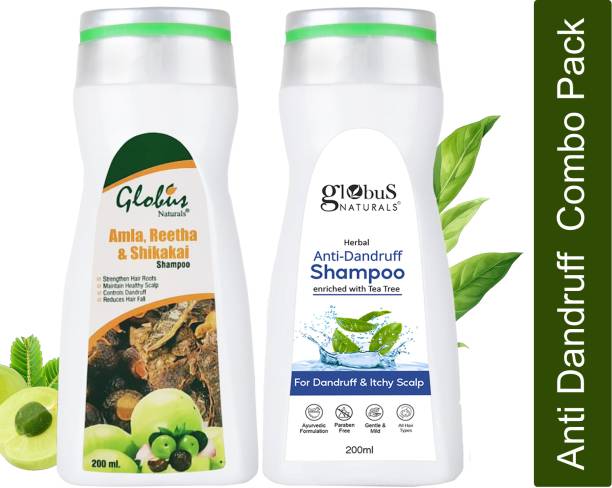 Globus Naturals Amla Reetha Shikakai Shampoo & Anti Dandruff Shampoo 200ml Combo Pack