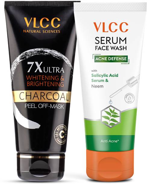 VLCC Charcoal PeelOff Mask 7XUltra Whitening & Brightening & Acne Defense Serum Face Wash