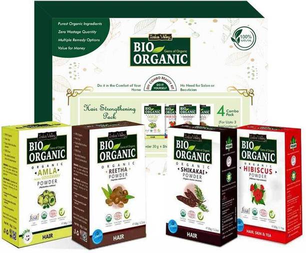 Indus Valley Bio Organic Hair Strengthening pack for Hair Care Kit for Valentine gift (4 X 30g)