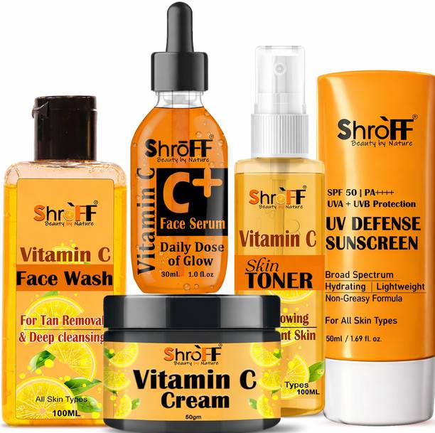 Shroff Vitamin C Complete Skincare Combo – Face Wash, Toner, Serum, Cream & Sunscreen SPF 50 for Brightening