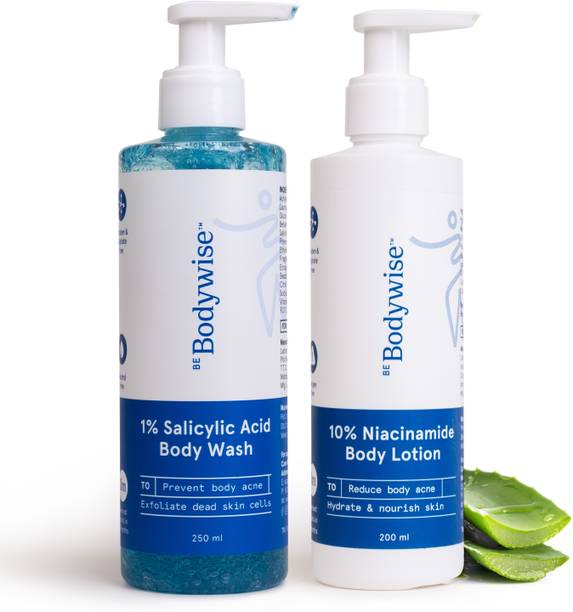 Be Bodywise 1% Salicylic Acid Body Wash 250ml | 10% Niacinamide Body Lotion 200ml | Reduces Body Acne & Marks