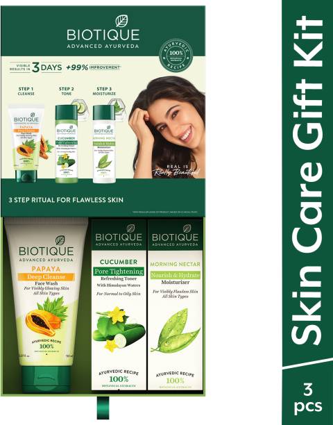 BIOTIQUE Daily Skin Care Essential Gift Kit with,Toner and Moisturizer Set of 3 Face Wash