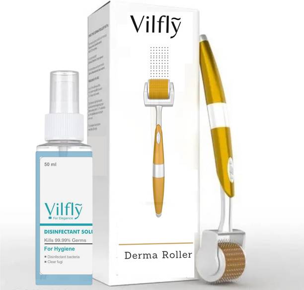 VILFLY HAIR Matters premium Derma Roller with Disinfectant | 192 Micro 0.5mm Titanium Needle roller For Hair Growth