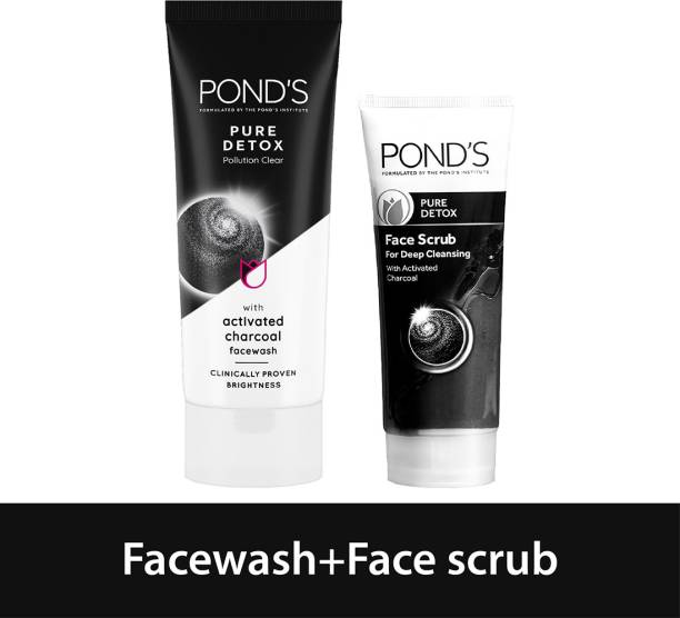 POND's Pure Detox Face Wash 200ml & Scrub 100g with Activated Charcoal(2 Items in the set)
