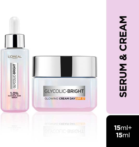 L'Oréal Paris Glycolic Bright Serum 15ml + Day cream 15ml | Anushka's Skin Brightening Combo