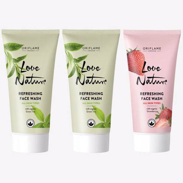Oriflame LOVE NATURE Refreshing Face Wash with Organic Strawberry 50 ml , Refreshing Face Wash with Organic Green Tea 50 ml (pack of 2) Price in India