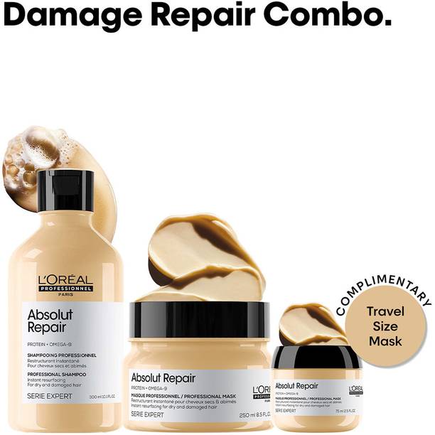 L'Oréal Professionnel Absolut Repair Shampoo + Masque for Dry & Damaged Hair | Free Absolut Repair Mini Shampoo 3 Items in the set