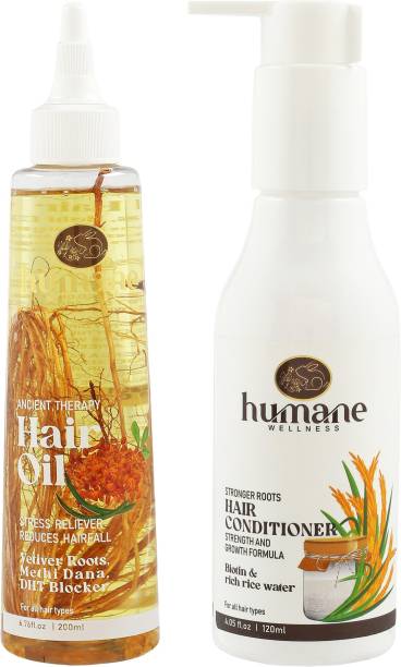 Humane Wellness Stronger Roots Rice Water &amp; Biotin Hair Conditioner +Methi Dana &amp; Vetiver Roots Ancient therapy Hair Oil