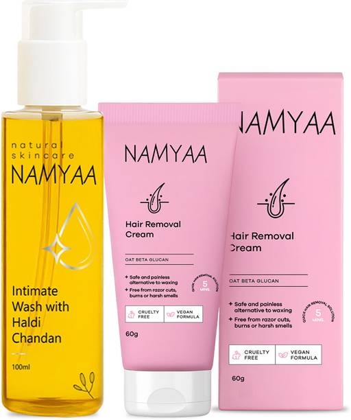 Namyaa Intimate Hygiene Care Set-Hair Removing Cream 60gm & Haldi Chandan Hygiene Wash 100ml